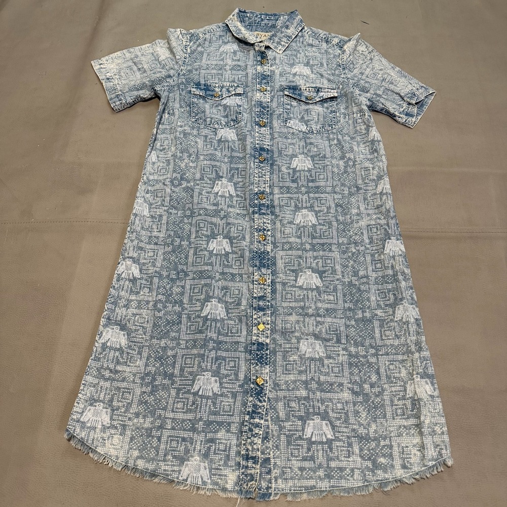 Ryan Michael Women Thunderbird Western Rodeo Phoenix Chambray‎ Shirt Dress-6150